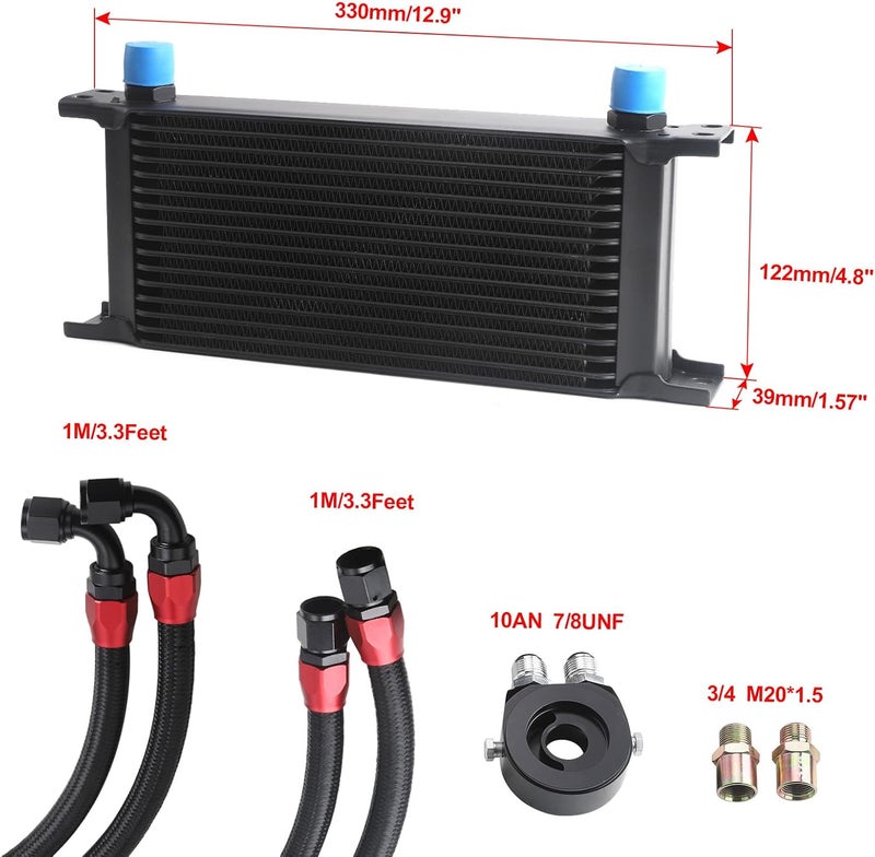 TomGoo Universal 16 Row Oil Cooler Kit, 10AN Transmission Engine Cooler Kit —Stacked Plate universal racing aluminum engine transmission oil cooler — Engine British Radiator Oil Cooler Condenser （black） - Image 4